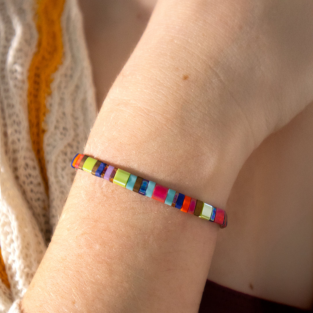 Rainbow Tile Bead Stretch Bead Bracelet