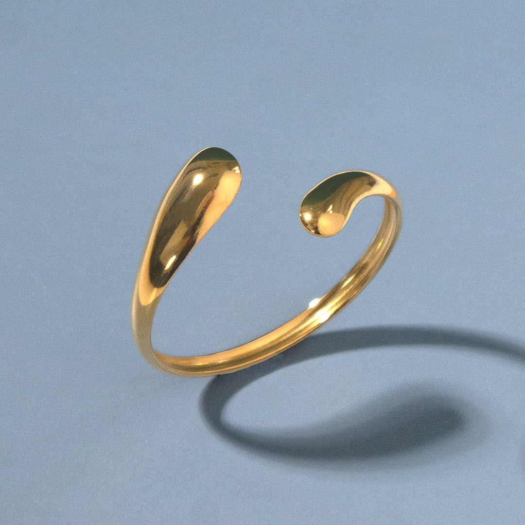 Sculptural Gold Teardrop Cuff Bangle