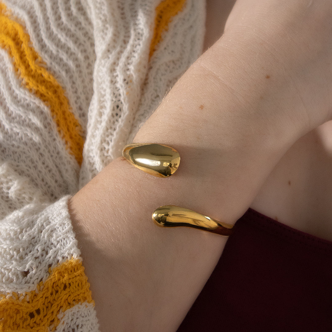 Sculptural Gold Teardrop Cuff Bangle