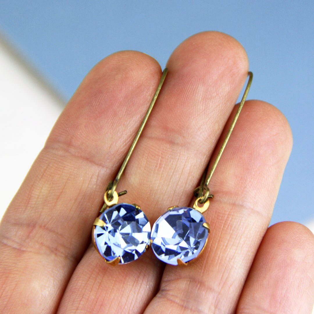 Round Blue Rhinestone Long Earrings