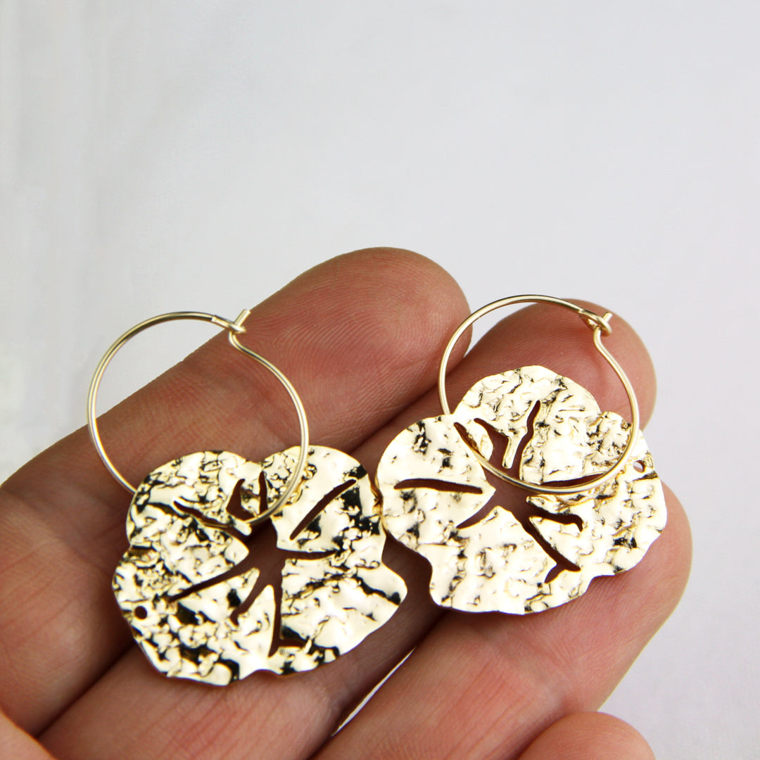 Irregular Hammered Disc Hoop Earrings