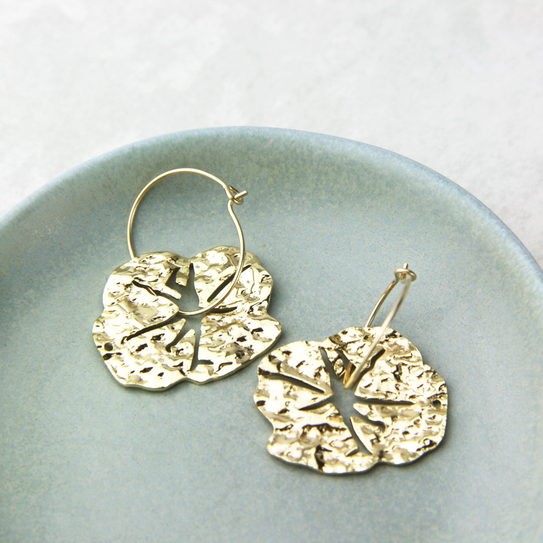 Irregular Hammered Disc Hoop Earrings