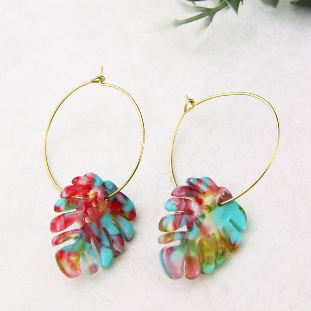 Rainbow Tortoiseshell Leaf Earrings