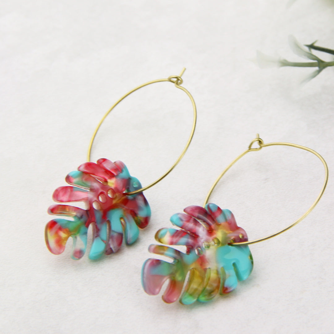 Rainbow Tortoiseshell Leaf Earrings