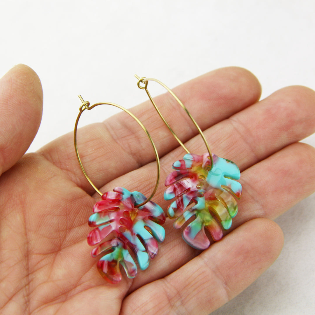 Rainbow Tortoiseshell Leaf Earrings