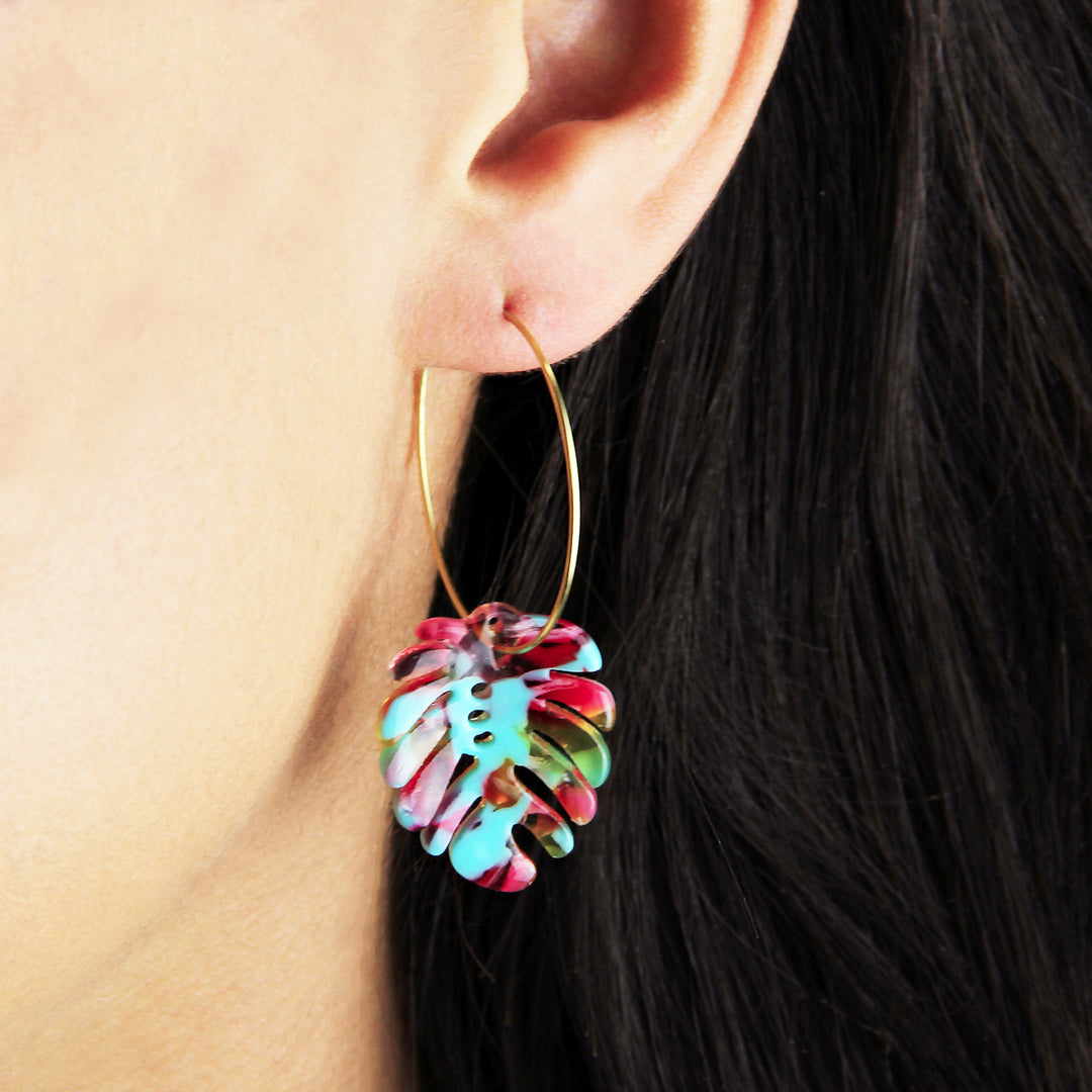 Rainbow Tortoiseshell Leaf Earrings