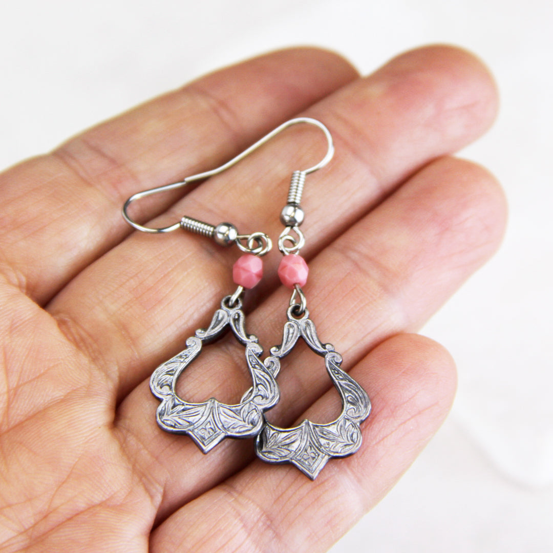 Moroccan Style Pink Bead Drop Earrings