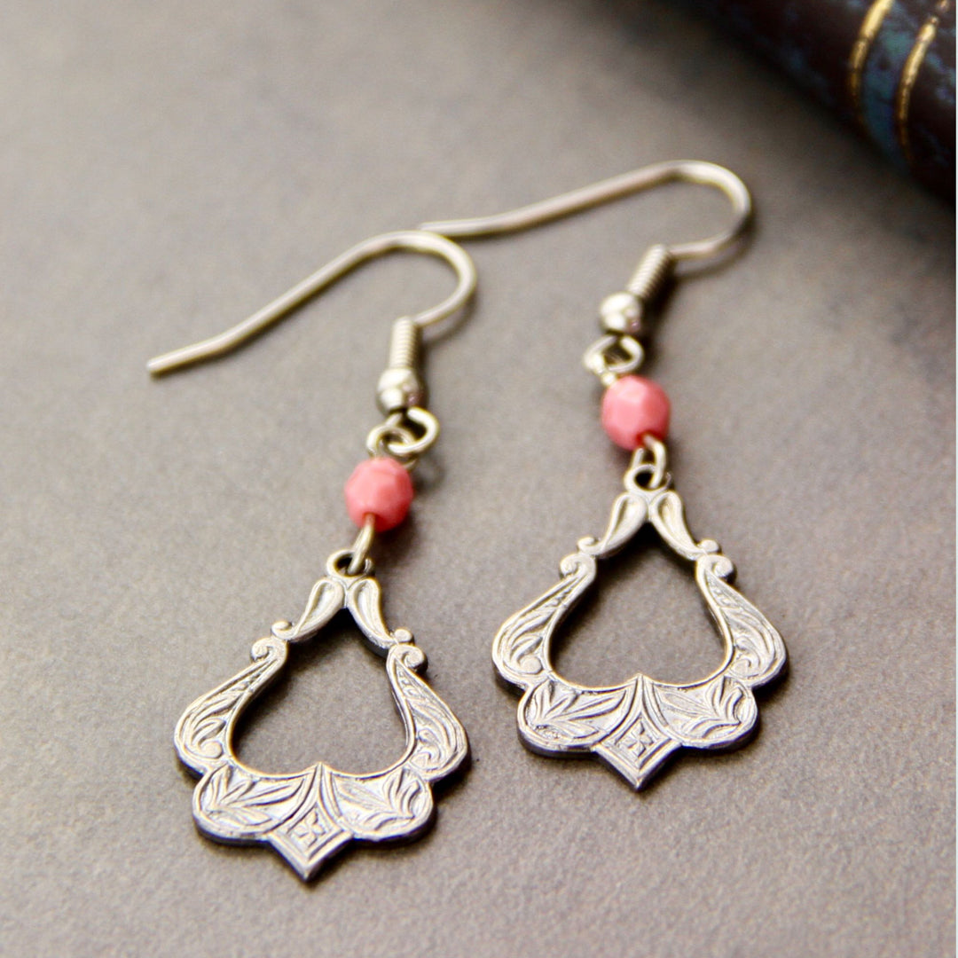 Moroccan Style Pink Bead Drop Earrings