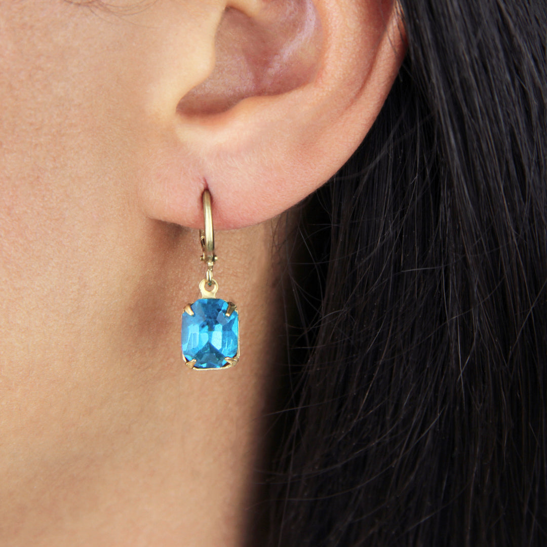 Aqua Baguette Huggie Hoop Earrings