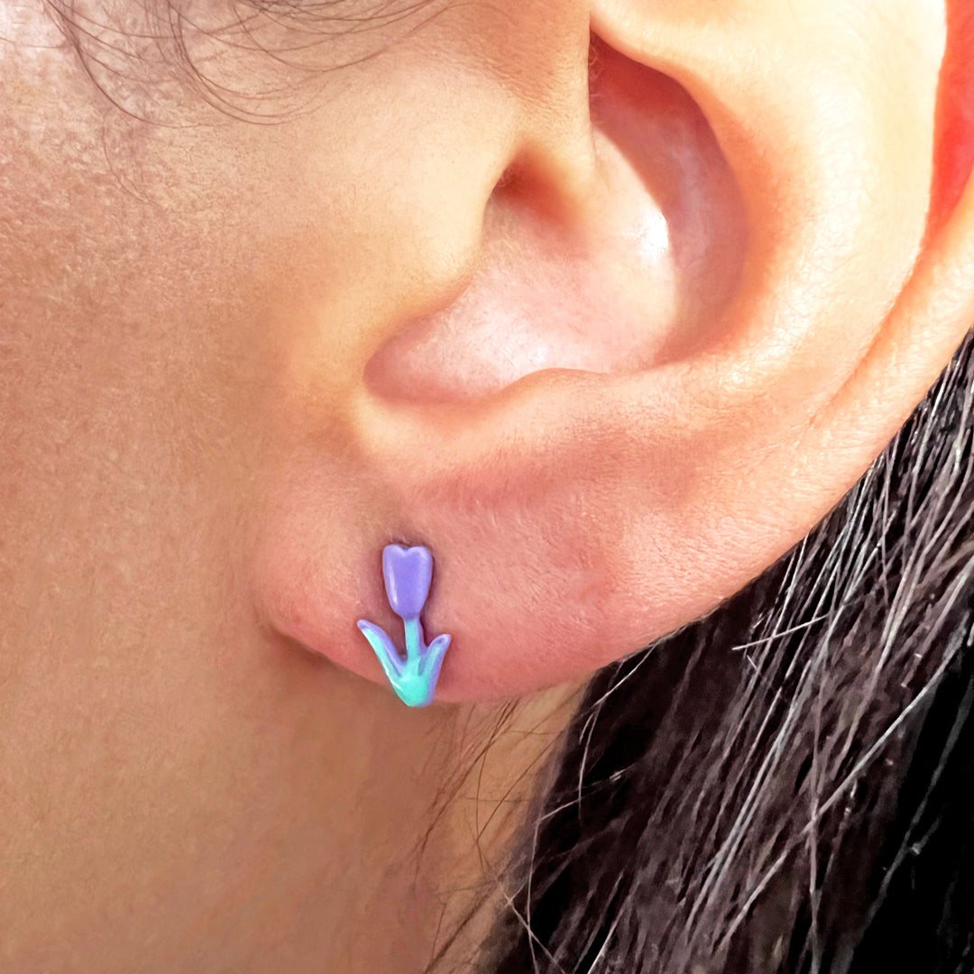 Enamel Tiny Tulip Stud Earrings