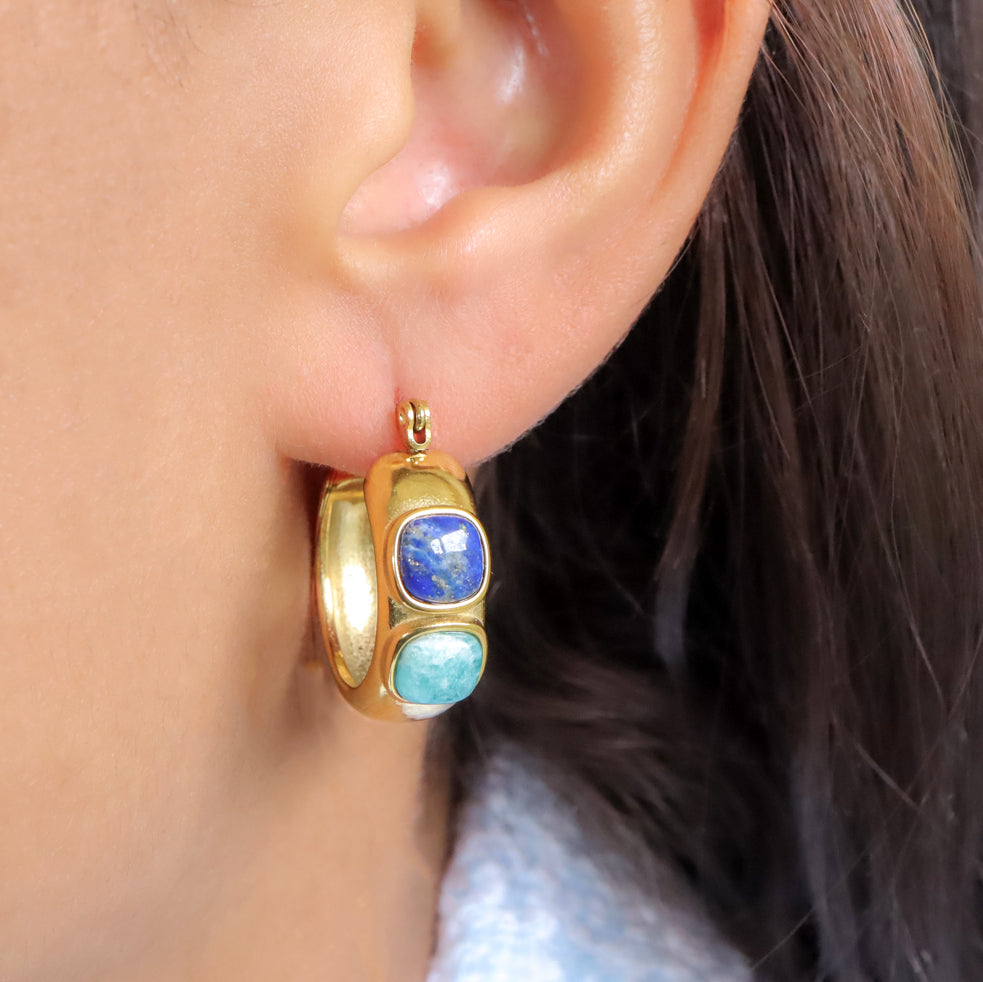 Non Tarnish Lapis Lazuli And Turquoise Hoop Earrings