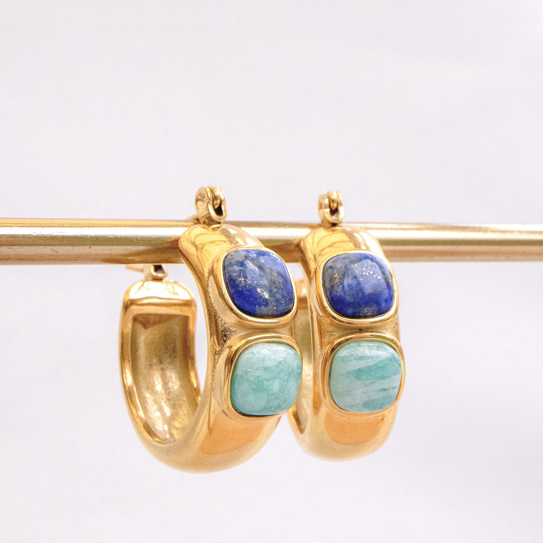 Non Tarnish Lapis Lazuli And Turquoise Hoop Earrings