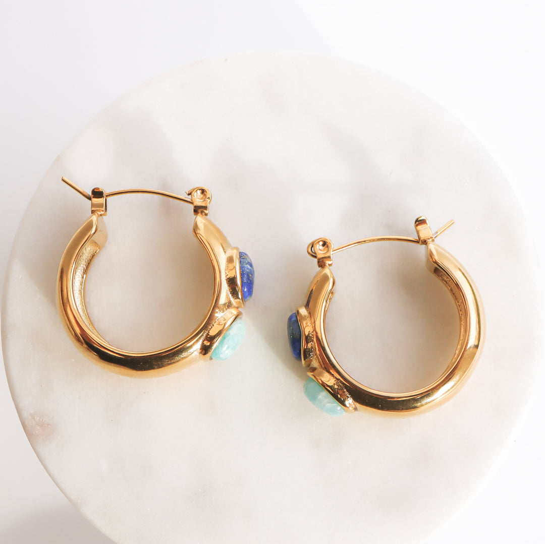 Non Tarnish Lapis Lazuli And Turquoise Hoop Earrings