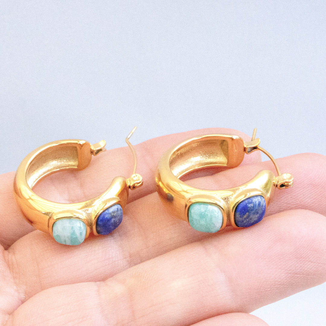 Non Tarnish Lapis Lazuli And Turquoise Hoop Earrings