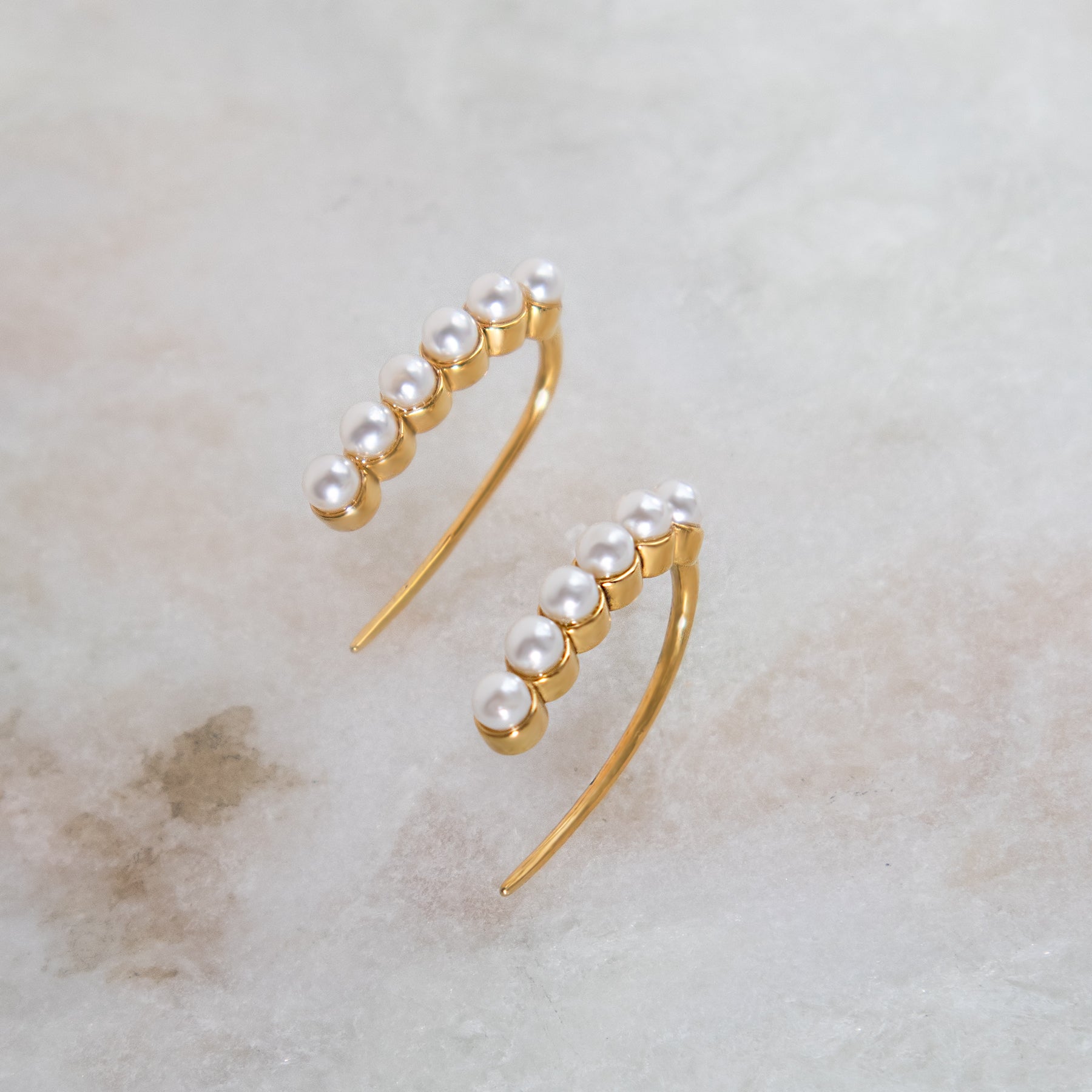 Close up view of Pearl Bar Drop Earrings Non Tarnish