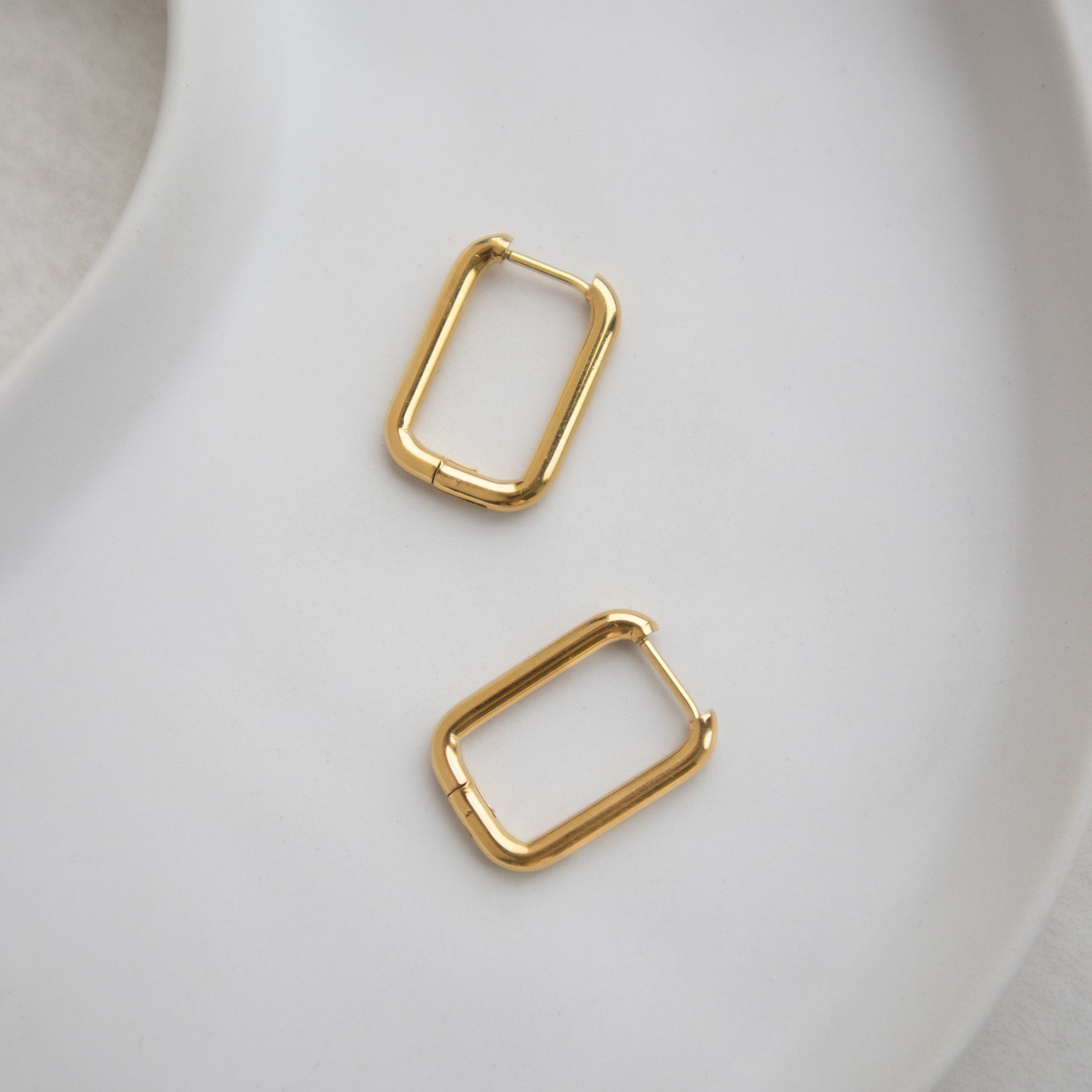 Close up view of Rectangular Hoop Earrings Non Tarnish