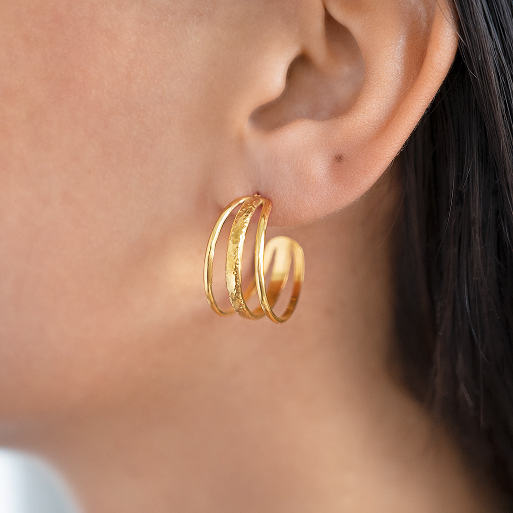 Triple Band Hoop Earrings Non Tarnish