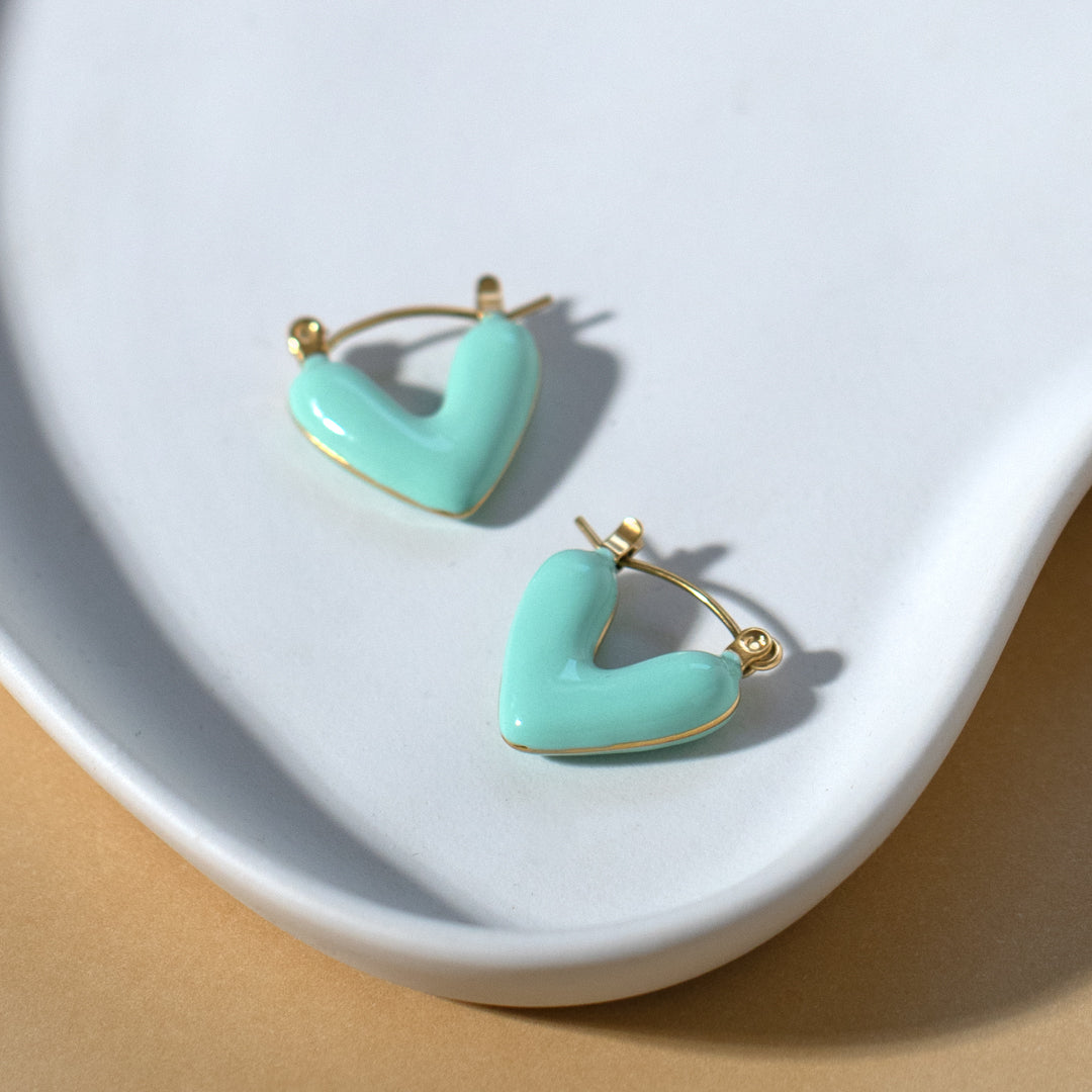 Green Resin Heart Hoop Earrings