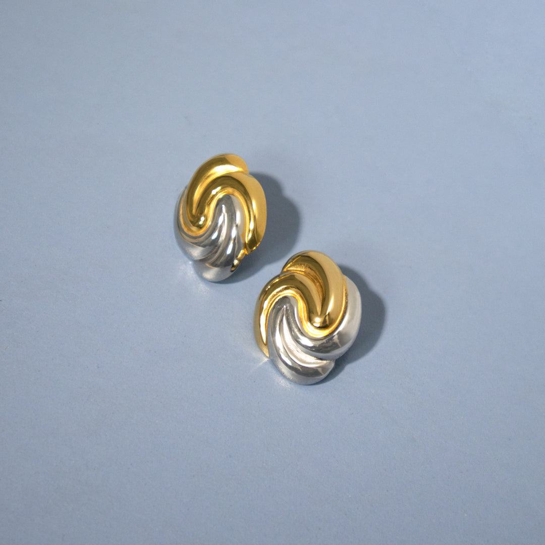Mixed Metal Swirl Sculptural Stud Earrings