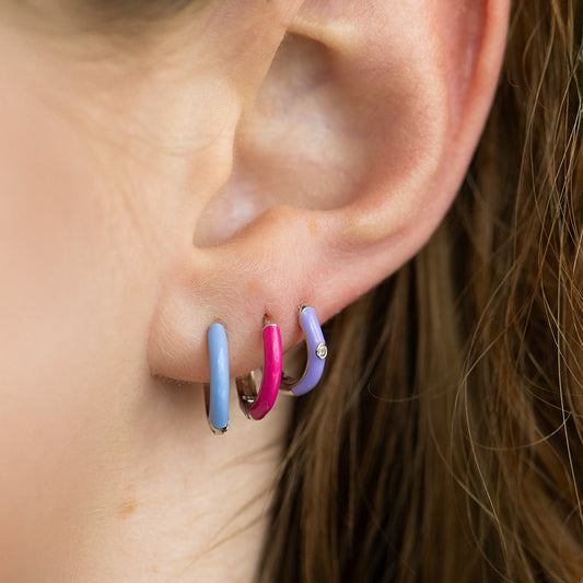 Sterling Silver Enamel Hoop Earrings