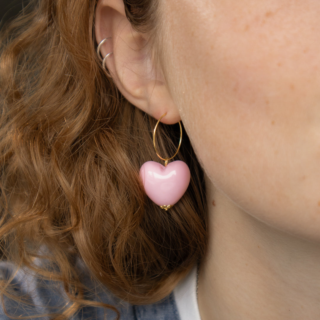Large Light Pink Heart Hoop Earrings