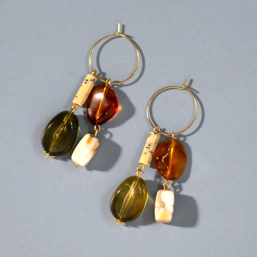 Bohemian Cream & Amber Charm Hoop Earrings PRE-ORDER