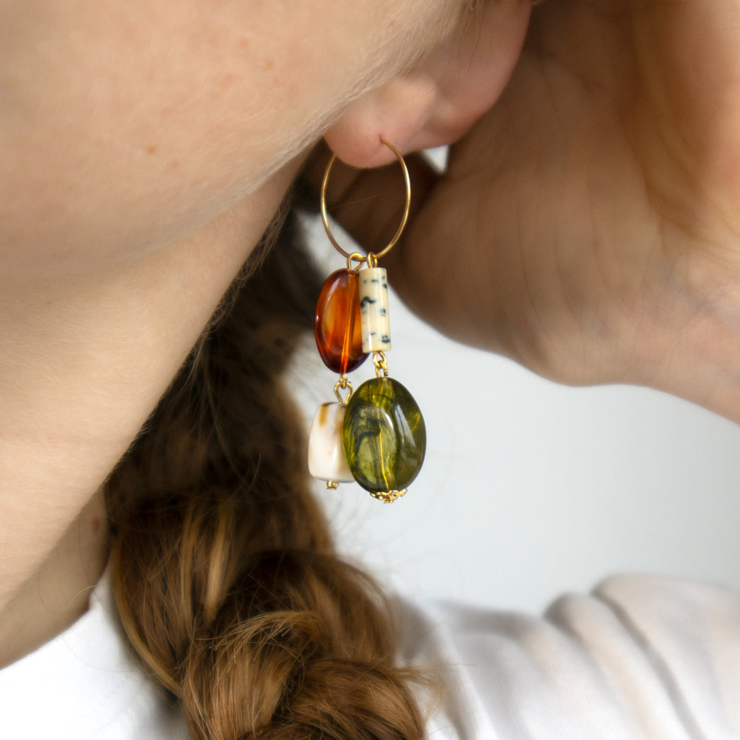Bohemian Cream & Amber Charm Hoop Earrings PRE-ORDER