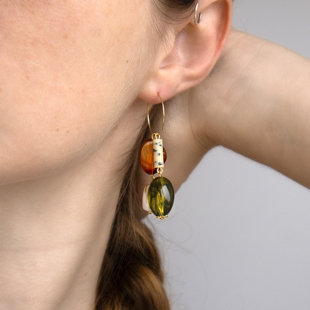 Bohemian Cream & Amber Charm Hoop Earrings PRE-ORDER