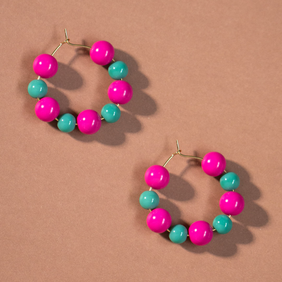 Chunky Green and Pink Bubble Bead Necklace