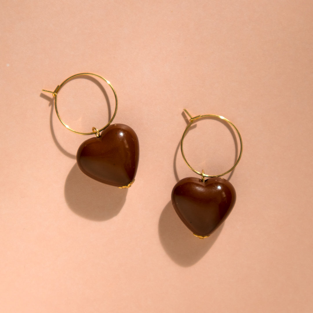 Large Chocolate Heart Hoop Earrings