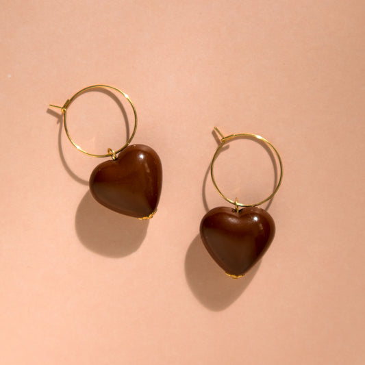 Large Chocolate Heart Hoop Earrings