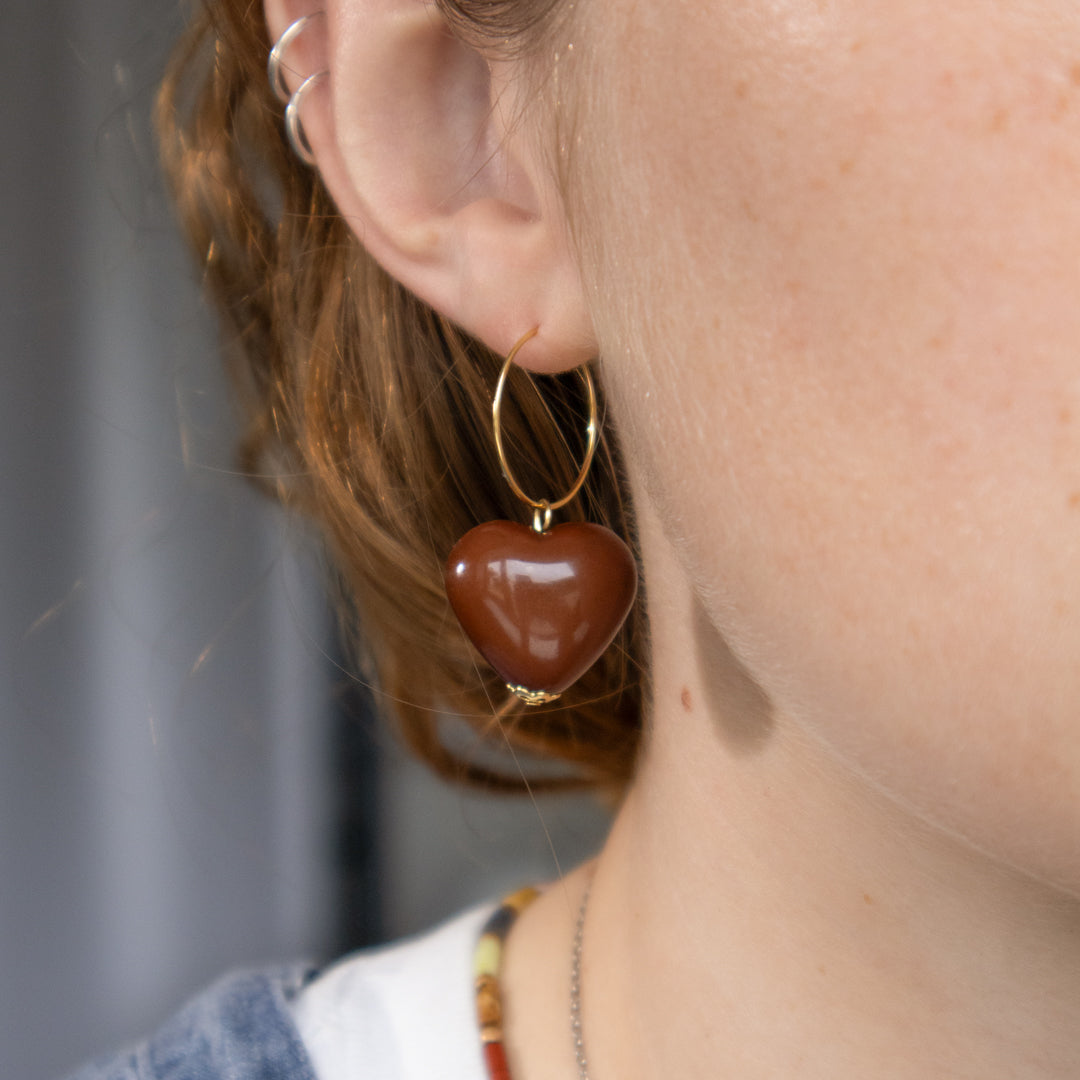 Large Chocolate Heart Hoop Earrings