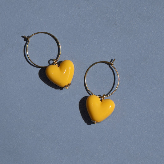 Sunshine Yellow Heart Hoop Earrings