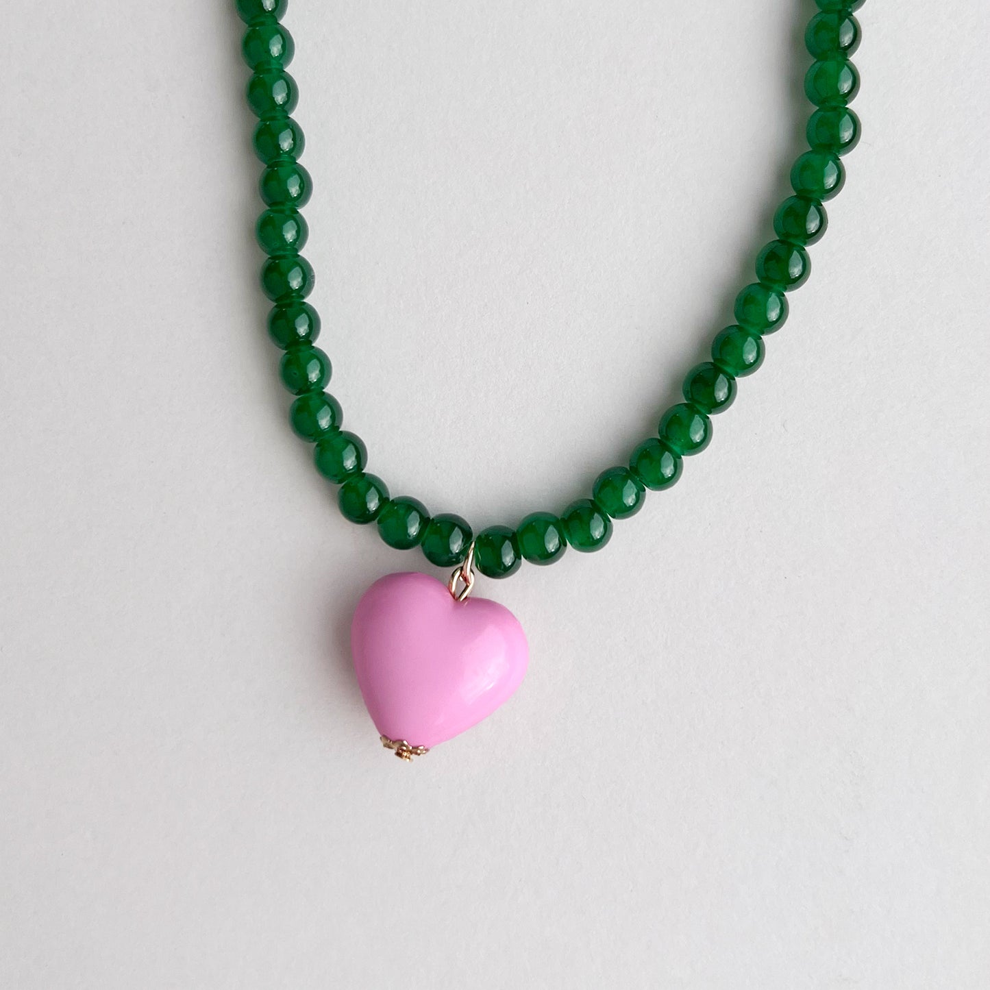 Bead and Pink Heart Necklace