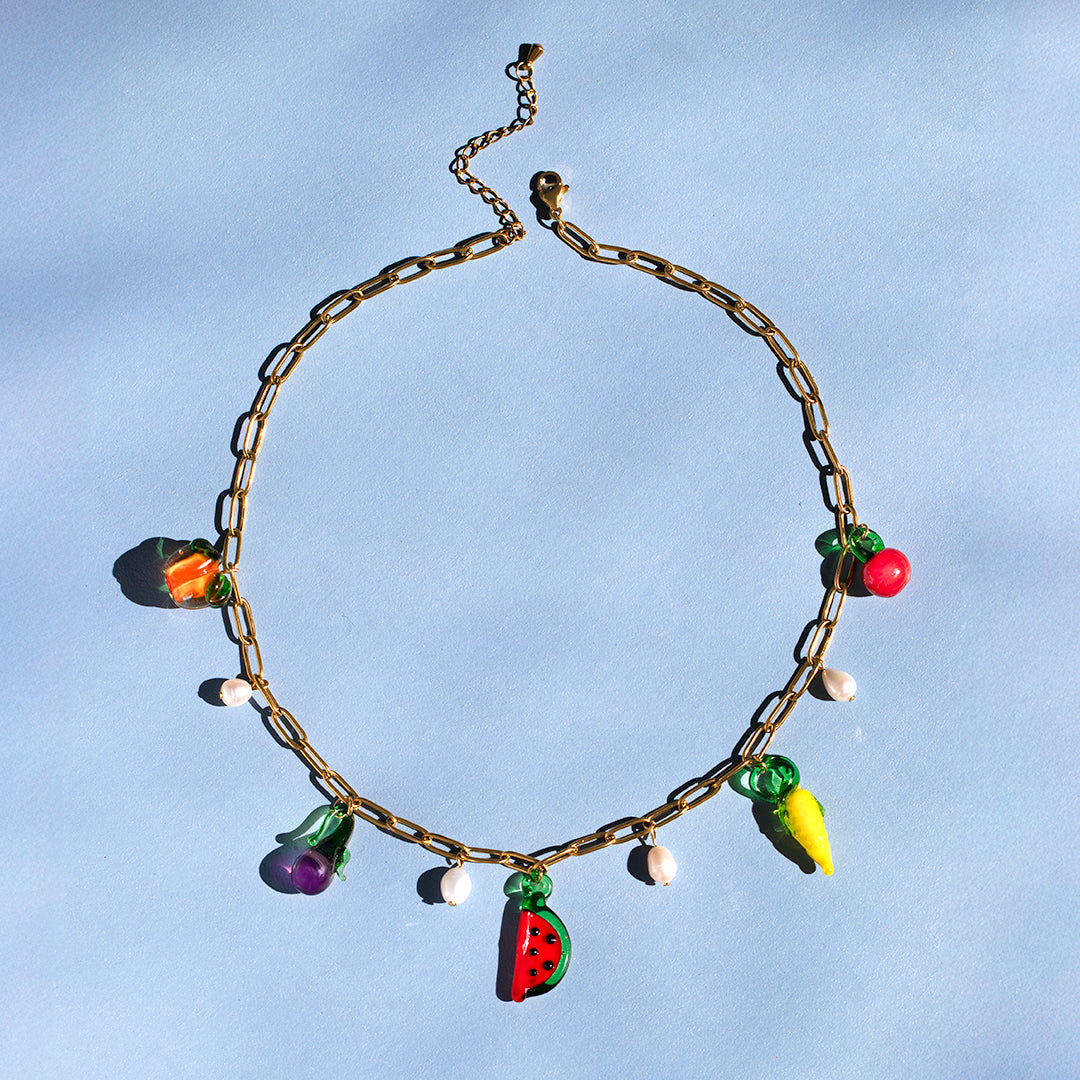 Fruit And Pearl Charm Necklace