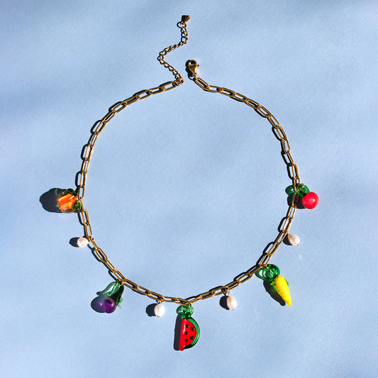 Fruit And Pearl Charm Necklace