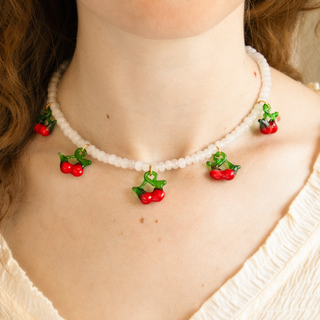 Moonstone Bead And Cherry Charm Necklace