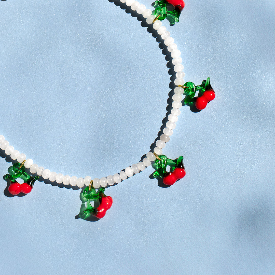 Moonstone Bead And Cherry Charm Necklace