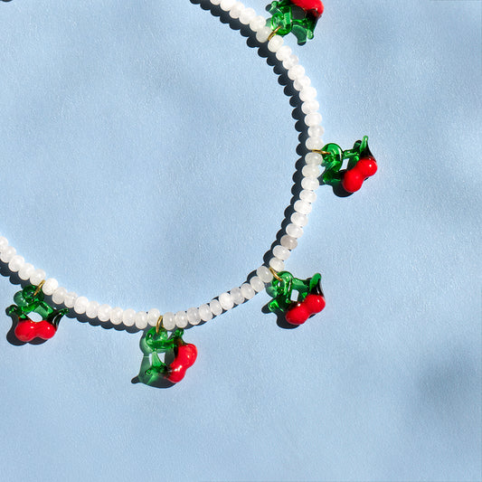 Moonstone Bead And Cherry Charm Necklace