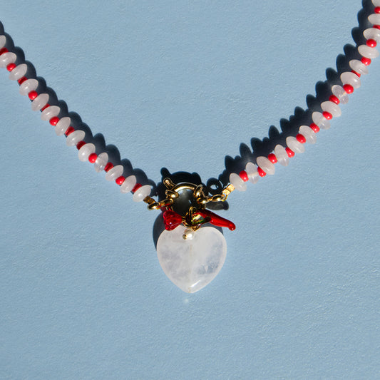Gemstone Rose Quartz Heart Gingham Necklace