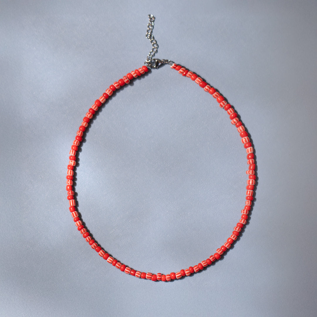 Red Candy Stripe Bead Necklace