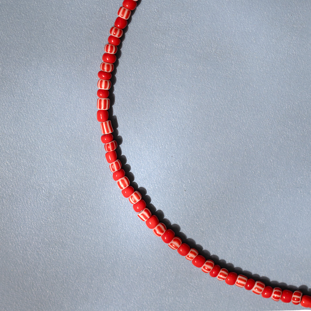 Red Candy Stripe Bead Necklace