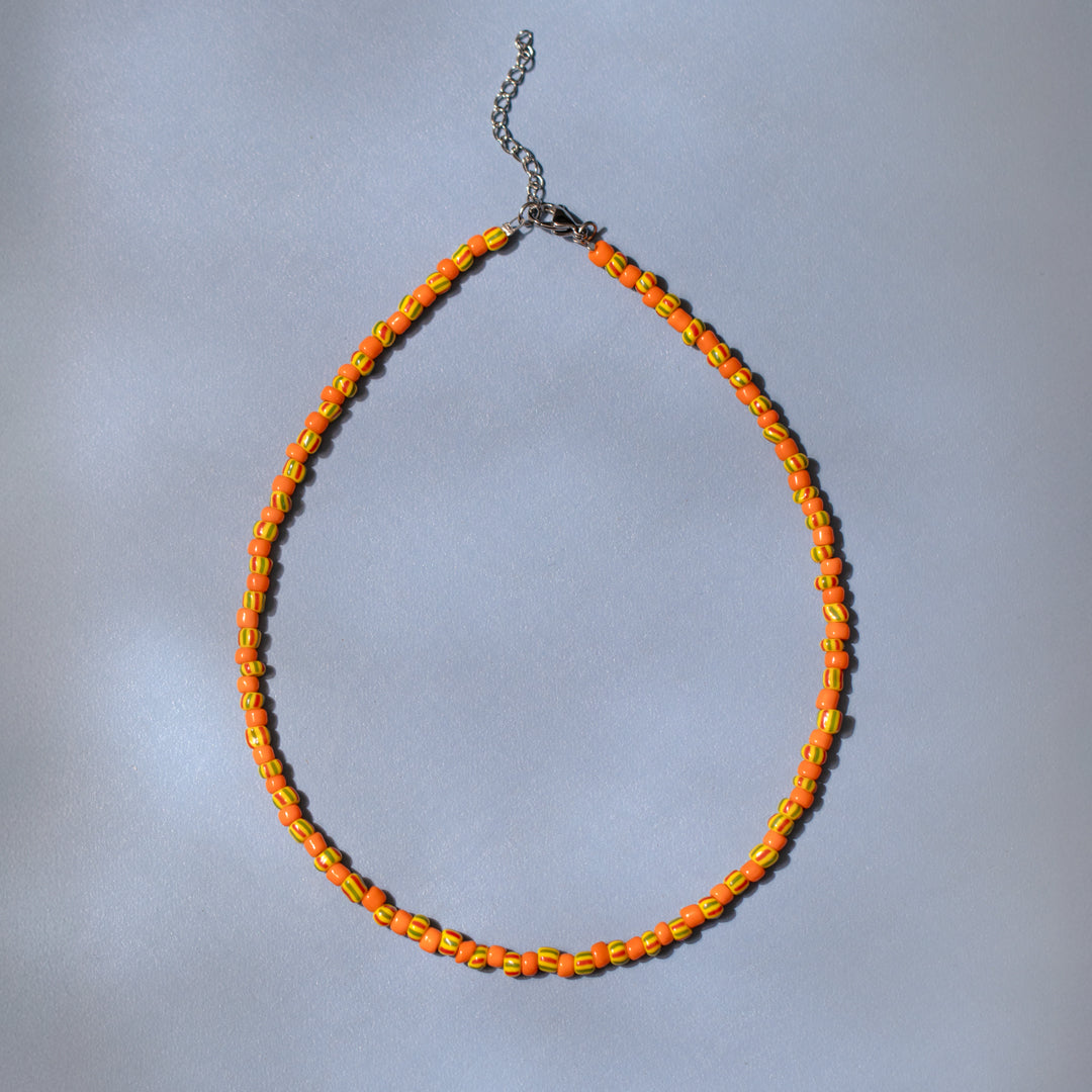 Orange and Yellow Stripe Bead Necklace