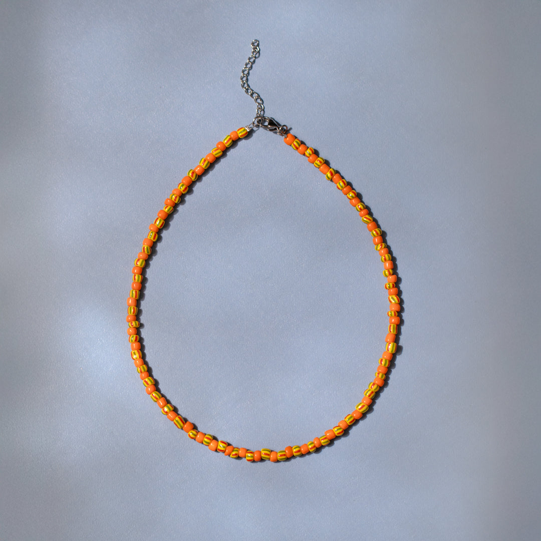 Orange and Yellow Stripe Bead Necklace