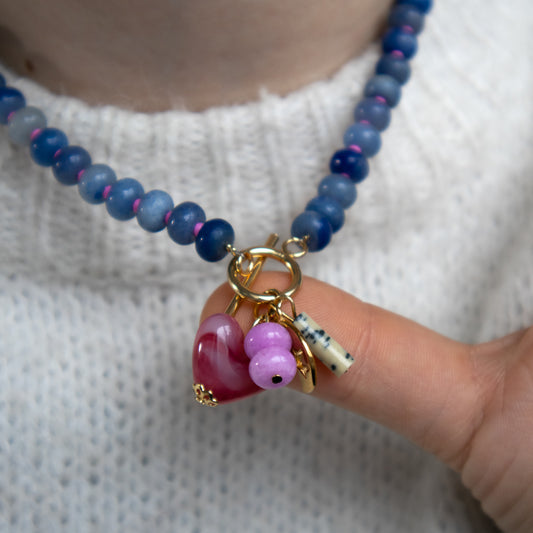 Blue and Pink Gingham Toggle Necklace