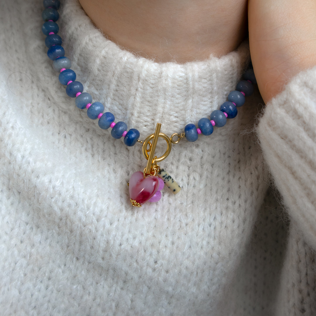 Blue and Pink Gingham Toggle Necklace