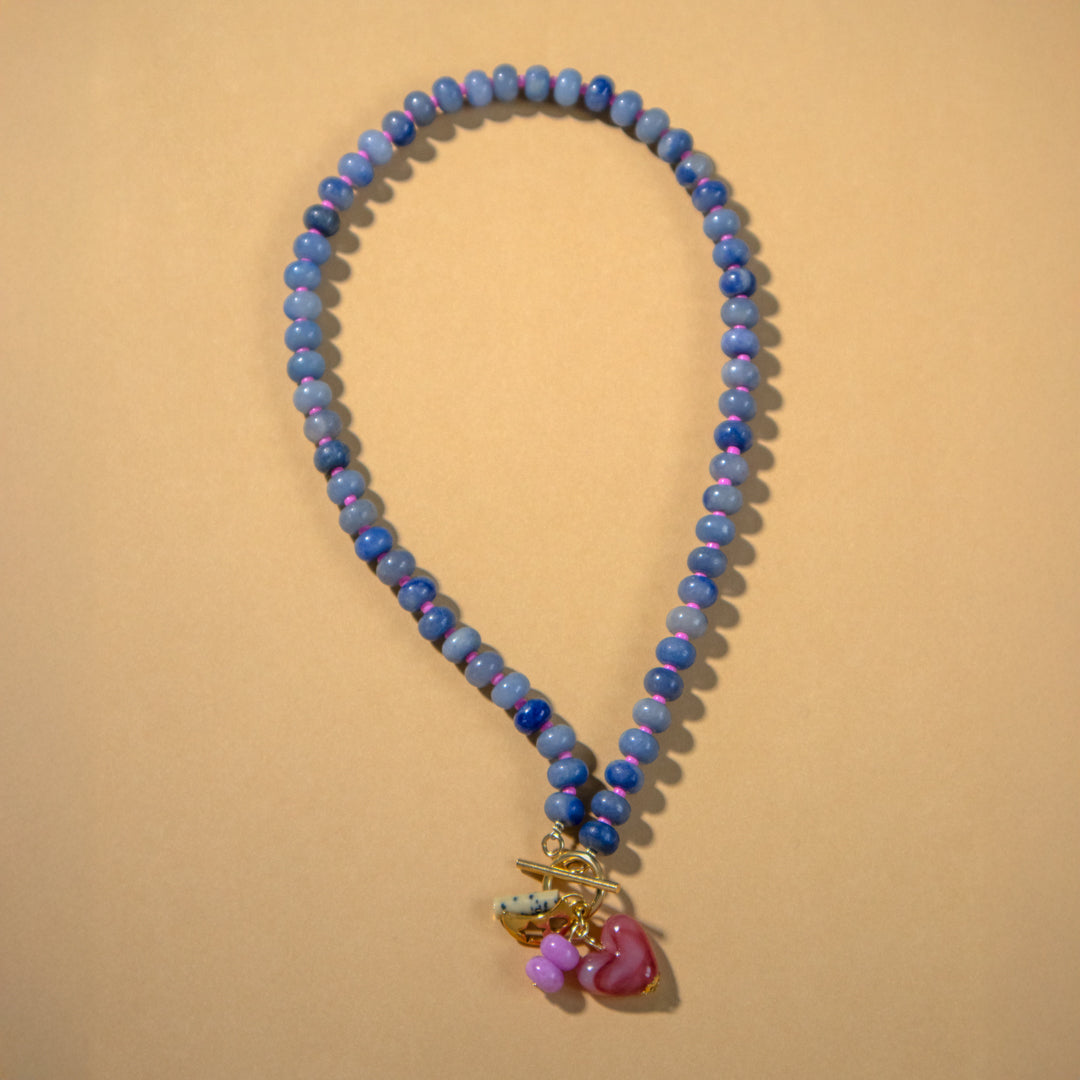 Blue and Pink Gingham Toggle Necklace