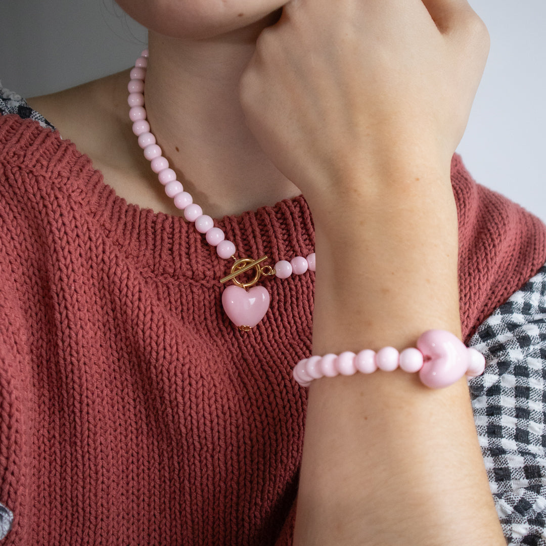 Pink Heart Bead Bracelet