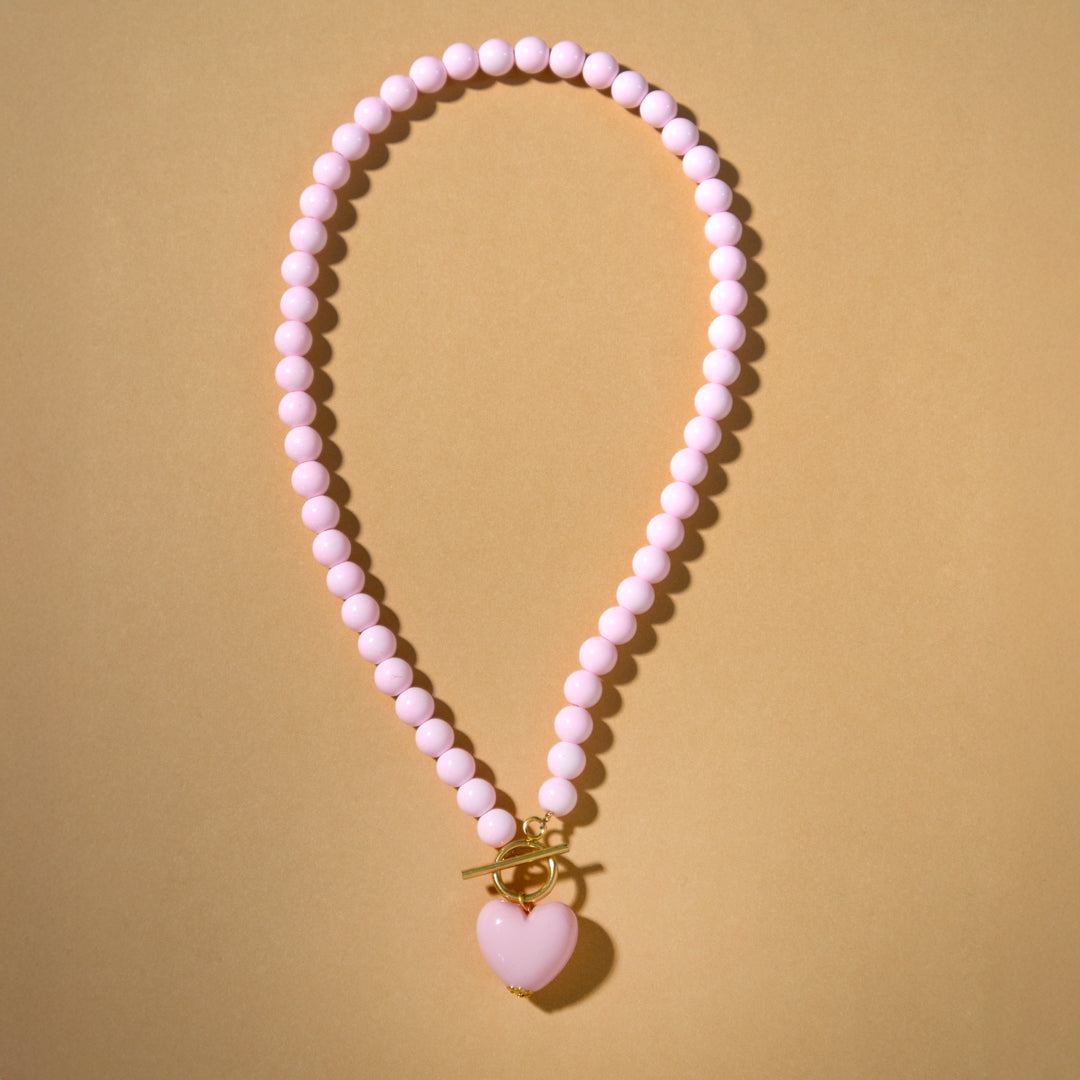 Pink Bead and Heart Toggle Necklace