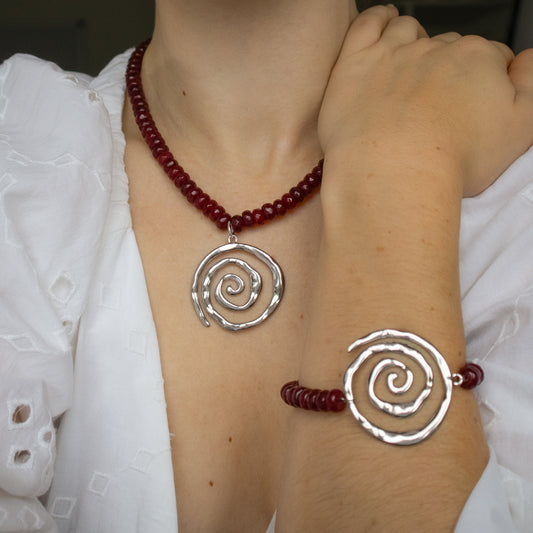 Red Gemstone and Spiral Bracelet